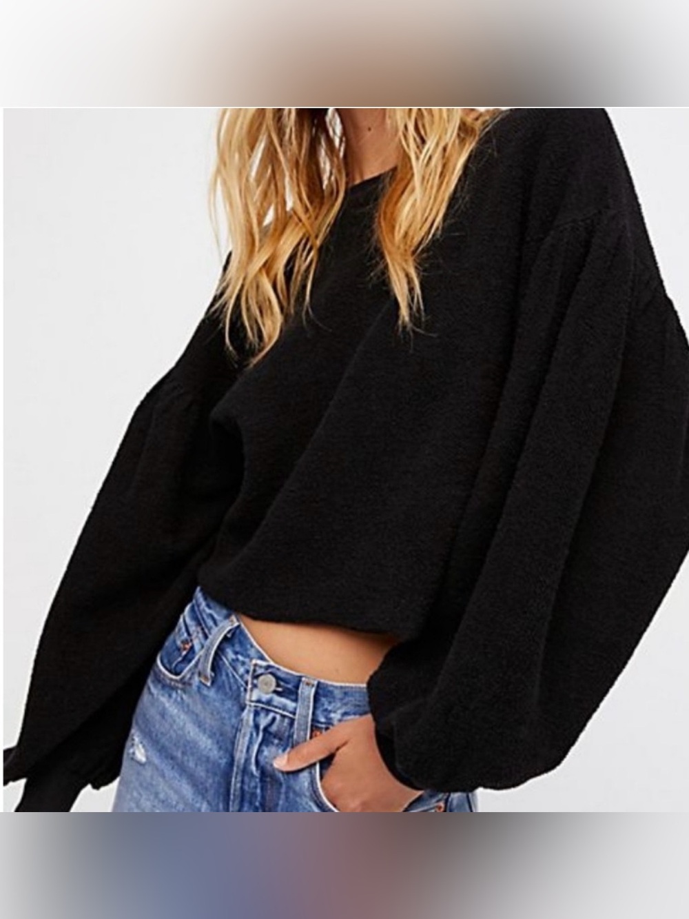 Free People "Sleeves Like These" Pullover | Black French Terry Sweatshirt | M